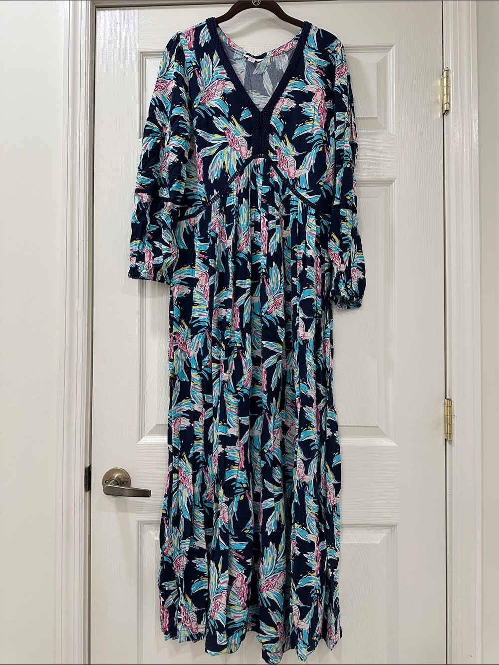 crown & ivy Navy Maxi Dress with Pink & Teal Floral Print